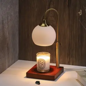 Glass Candle Warmer Lamp, 2 * 50W Bulbs Electric Candle Warmer Compatible with Jar Candles, Elegant Classic Dimmable Candle Lamp Warmer, Oaken Base Candle Melter Top Melting
