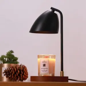 Home Decorative Flameless Wood Candle Warmer, Natural Material Black & Wood Arched Candle Warmer Lamp