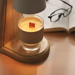 natural wood indoor candle warmer lamp fragrance scent with jar candles warm light