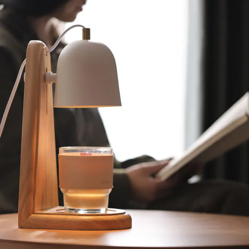 natural wood indoor candle warmer lamp fragrance scent with jar candles warm light