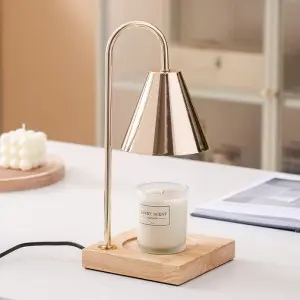 Home Decorative Flameless Wood Candle Warmer, Natural Material for Yankee Candle Large Jar and 3 Wick Candles, Top Overhead Shade Warmers, 110-120V, Electric Auto Shut Melter Candle Warming Lamps