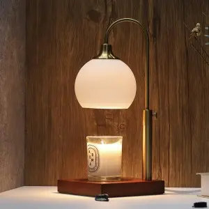 Glass Candle Warmer Lamp, 2 * 50W Bulbs Electric Candle Warmer Compatible with Jar Candles, Elegant Classic Dimmable Candle Lamp Warmer, Oaken Base Candle Melter Top Melting